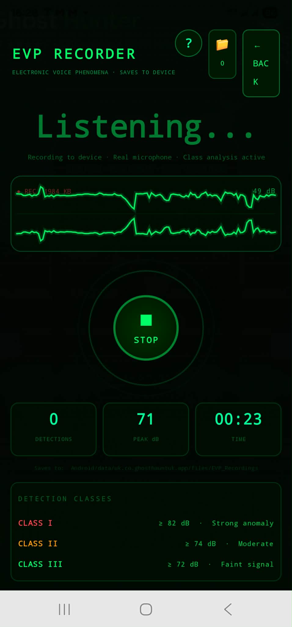 EVP recorder live waveform and detection classes